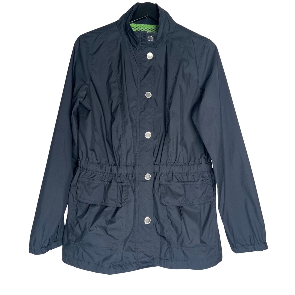 Liz Claiborne Womens Black Utility Windbreaker Jacket Neon Mesh Lining Small